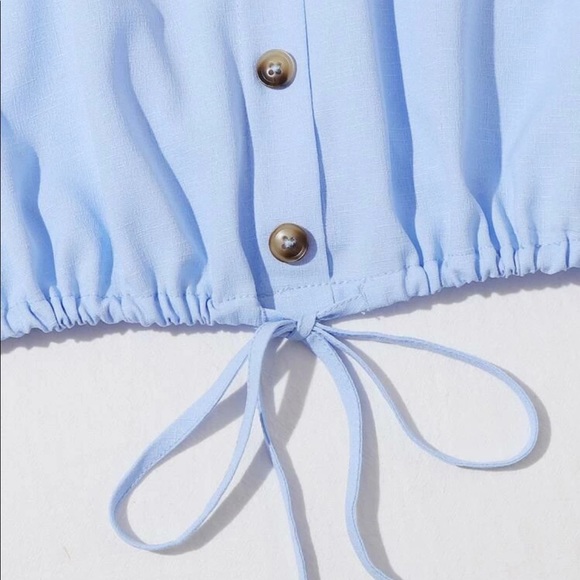 Blue Drawstring Hem Buttoned Cami Top - Picture 4 of 5